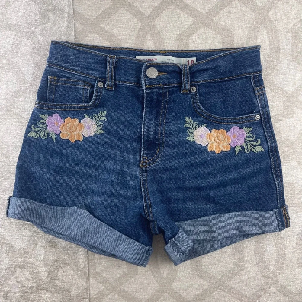 Signature by Levi Strauss Girls Vintage High Rise Mom Shorts Floral Blue Size 10